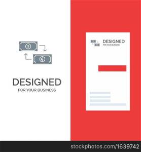 Exchange, Business, Dollar, Euro, Finance, Financial, Money Grey Logo Design and Business Card Template