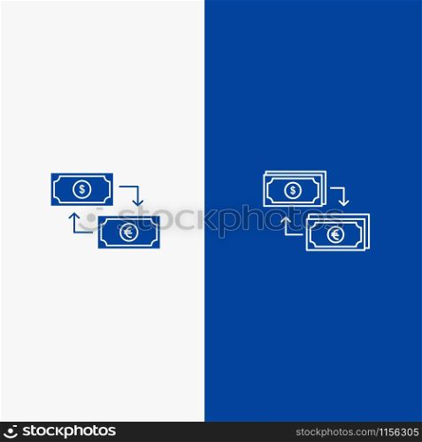 Exchange, Business, Dollar, Euro, Finance, Financial, Money Line and Glyph Solid icon Blue banner Line and Glyph Solid icon Blue banner