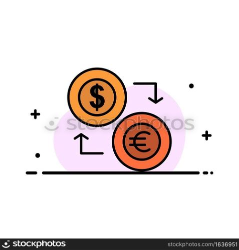 Exchange, Coins, Currency, Dollar, Euro, Finance, Financial, Money  Business Flat Line Filled Icon Vector Banner Template
