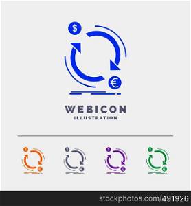 exchange, currency, finance, money, convert 5 Color Glyph Web Icon Template isolated on white. Vector illustration. Vector EPS10 Abstract Template background