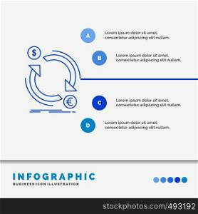 exchange, currency, finance, money, convert Infographics Template for Website and Presentation. Line Blue icon infographic style vector illustration. Vector EPS10 Abstract Template background