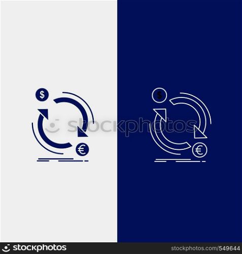 exchange, currency, finance, money, convert Line and Glyph web Button in Blue color Vertical Banner for UI and UX, website or mobile application. Vector EPS10 Abstract Template background