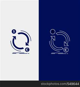 exchange, currency, finance, money, convert Line and Glyph web Button in Blue color Vertical Banner for UI and UX, website or mobile application. Vector EPS10 Abstract Template background
