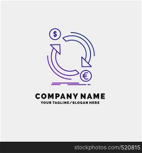 exchange, currency, finance, money, convert Purple Business Logo Template. Place for Tagline. Vector EPS10 Abstract Template background