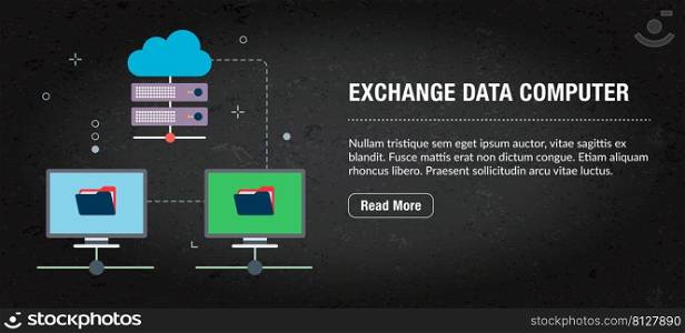 Exchange data computer, banner internet with icons in vector. Web banner template for website, banner internet for mobile design and social media app.Business and communication layout with icons.