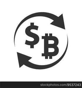Exchange icon. Dollar and bitcoin symbols with arrows. Flat vector illustration.