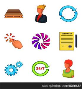Exchange icons set. Cartoon set of 9 exchange vector icons for web isolated on white background. Exchange icons set, cartoon style