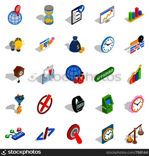 Exchange icons set. Isometric set of 25 exchange vector icons for web isolated on white background. Exchange icons set, isometric style