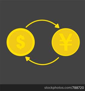 Exchange money golden coins dollar uang transfer finance credit currency conversion. Flat EPS 10