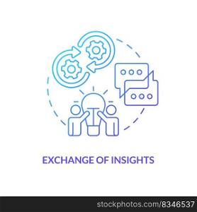 Exchange of insights blue gradient concept icon. Mutual sharing useful professional information abstract idea thin line illustration. Isolated outline drawing. Myriad Pro-Bold font used. Exchange of insights blue gradient concept icon
