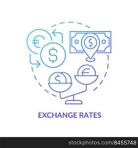 Exchange rates blue gradient concept icon. Foreign currency exchange. Dollar value. Inflation cause abstract idea thin line illustration. Isolated outline drawing. Myriad Pro-Bold font used. Exchange rates blue gradient concept icon