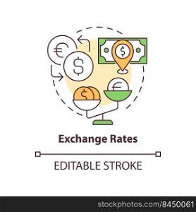 Exchange rates concept icon. Foreign currency exchange. Dollar value. Inflation cause abstract idea thin line illustration. Isolated outline drawing. Editable stroke. Arial, Myriad Pro-Bold fonts used. Exchange rates concept icon