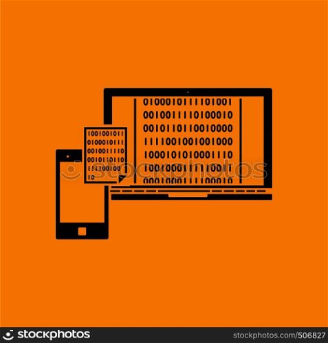 Exchanging Data Icon. Black on Orange background. Vector illustration.