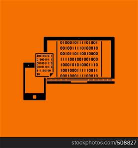 Exchanging Data Icon. Black on Orange background. Vector illustration.