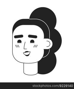 Excited girl with bubble braid ponytail monochromatic flat vector character head. Editable black white cartoon face emotion. Hand drawn lineart ink spot illustration for web graphic design, animation. Excited girl with bubble braid ponytail monochromatic flat vector character head