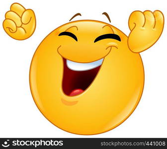 Excited happy emoticon raising his clenches fists making a winning or celebrating gesture