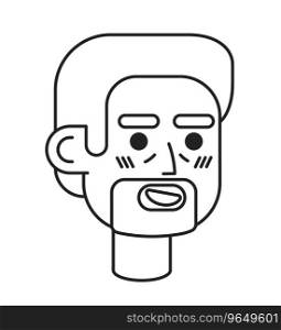 Excited senior guy black and white 2D vector avatar illustration. Elderly granddad man outline cartoon character face isolated. Wrinkled caucasian mid-aged person flat user profile image, portrait. Excited senior guy black and white 2D vector avatar illustration