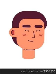 Excited short haired man with closed eyes semi flat vector character head. Editable cartoon style face emotion. Simple colorful avatar icon. Spot illustration for web graphic design and animation. Excited short haired man with closed eyes semi flat vector character head