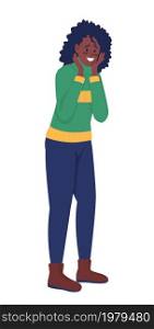Excited woman semi flat color vector character. Posing figure. Full body person on white. Sweater weather isolated modern cartoon style illustration for graphic design and animation. Excited woman semi flat color vector character