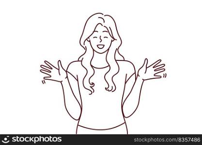 Excited young redhead woman feeling euphoric and overjoyed. Smiling female feel joyful and positive show emotions. Vector illustration.. Excited woman feeling euphoric