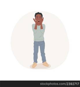 Excitement isolated cartoon vector illustration Exited boy showing wow emotion, happy face expression, people psychology, kids socio-emotional development, celebrating victory vector cartoon.. Excitement isolated cartoon vector illustration