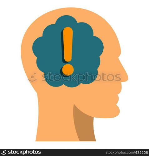 Exclamation mark inside human head icon flat isolated on white background vector illustration. Exclamation mark inside human head icon isolated