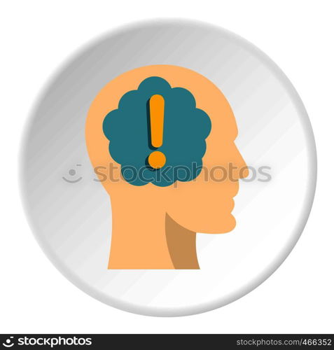 Exclamation mark inside human head icon in flat circle isolated on white background vector illustration for web. Exclamation mark inside human head icon circle