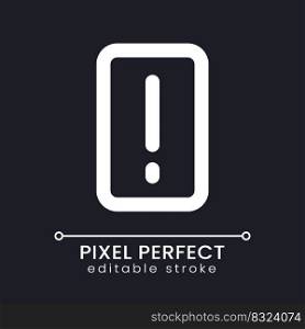 Exclamation mark pixel perfect white linear ui icon for dark theme. Require attention. Vector line pictogram. Isolated user interface symbol for night mode. Editable stroke. Poppins font used. Exclamation mark pixel perfect white linear ui icon for dark theme