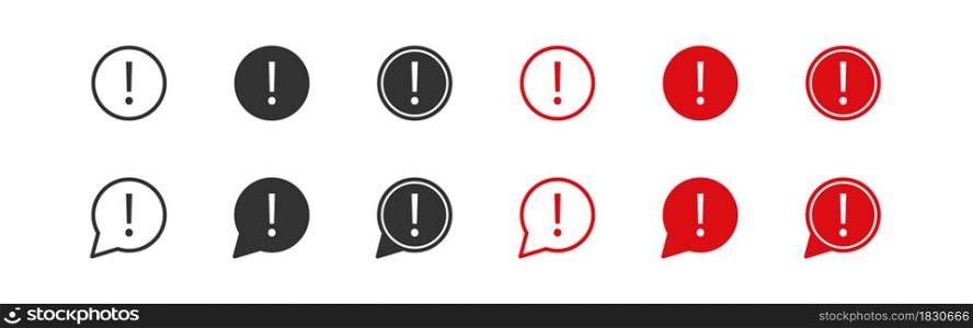 Exclamation mark set icons. Bubble warning button. Vector icon in flat