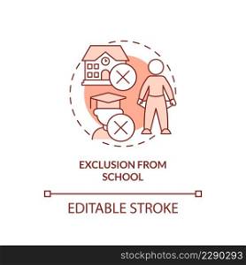 Exclusion from school terracotta concept icon. Unable to pay entrance fees abstract idea thin line illustration. Isolated outline drawing. Editable stroke. Arial, Myriad Pro-Bold fonts used. Exclusion from school terracotta concept icon
