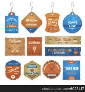 Exclusive Clothing Labels Set . Exclusive clothing labels set with authentic and vintage clothes realistic isolated vector illustration