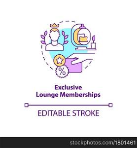 Exclusive lounge memberships concept icon. Premium lounge access abstract idea thin line illustration. Airport loyalty program. Vector isolated outline color drawing. Editable stroke. Exclusive lounge memberships concept icon