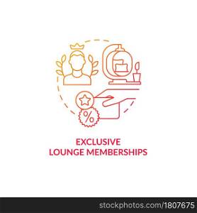 Exclusive lounge memberships red gradient concept icon. Premium lounge access for loyal clients abstract idea thin line illustration. Airport loyalty program. Vector isolated outline color drawing.. Exclusive lounge memberships red gradient concept icon