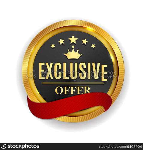 Exclusive Offer Golden Medal Icon Seal Sign Isolated on White Background. Vector Illustration EPS10. Exclusive Offer Golden Medal Icon Seal Sign Isolated on White B