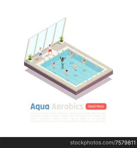 Exclusive water aerobic weight loss exercise class for women with aqua fitness instructors isometric composition vector illustration