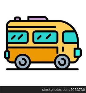 Excursion bus icon. Outline excursion bus vector icon color flat isolated. Excursion bus icon color outline vector