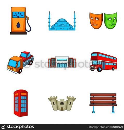 Excursion icons set. Cartoon set of 9 excursion vector icons for web isolated on white background. Excursion icons set, cartoon style