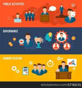 Executive banners icons set with public activities governance administration isolated vector illustration