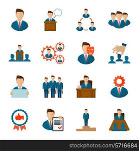 Executive employee people management corporate team flat icons set isolated vector illustration