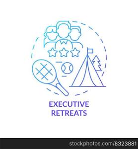 Executive retreats blue gradient concept icon. Informal communication. Type of corporate events abstract idea thin line illustration. Isolated outline drawing. Myriad Pro-Bold font used. Executive retreats blue gradient concept icon