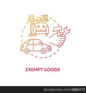 Exempt goods red gradient concept icon. Duty free supply. No VAT charge for product. Low cost. Save money. Bankruptcy idea thin line illustration. Vector isolated outline RGB color drawing. Exempt goods red gradient concept icon