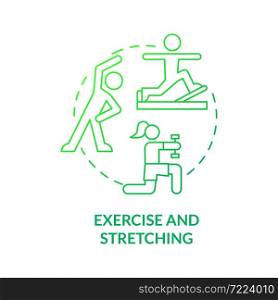 Exercise and stretching green gradient concept icon. Risk of arthritis reduction abstract idea thin line illustration. Prevent joints diseases. Vector isolated outline color drawing. Exercise and stretching green gradient concept icon