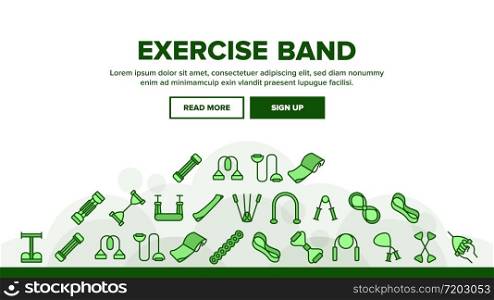 Exercise Band Tools Landing Web Page Header Banner Template Vector. Resistance And Stretchable Belt, Athletic Expander Exercise Band Sport Equipment Illustrations. Exercise Band Tools Landing Header Vector