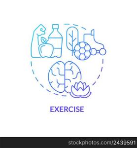 Exercise blue gradient concept icon. Calming mind and life balance. Technique to relax. Coping with PTSD abstract idea thin line illustration. Isolated outline drawing. Myriad Pro-Bold font used. Exercise blue gradient concept icon