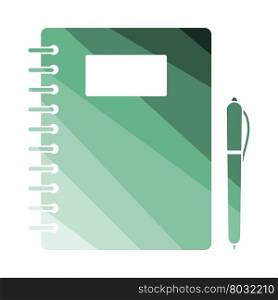 Exercise book with pen icon. Flat color design. Vector illustration.