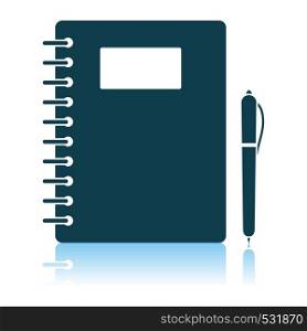 Exercise Book With Pen Icon. Shadow Reflection Design. Vector Illustration.