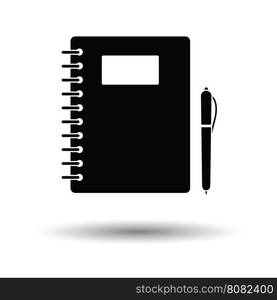 Exercise book with pen icon. White background with shadow design. Vector illustration.