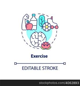 Exercise concept icon. Calming mind and life balance. Coping with PTSD abstract idea thin line illustration. Isolated outline drawing. Editable stroke. Arial, Myriad Pro-Bold fonts used. Exercise concept icon