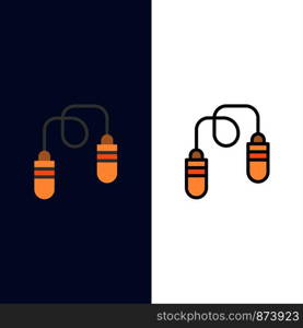 Exercise, Fitness, Jump Rope, Jumping Icons. Flat and Line Filled Icon Set Vector Blue Background