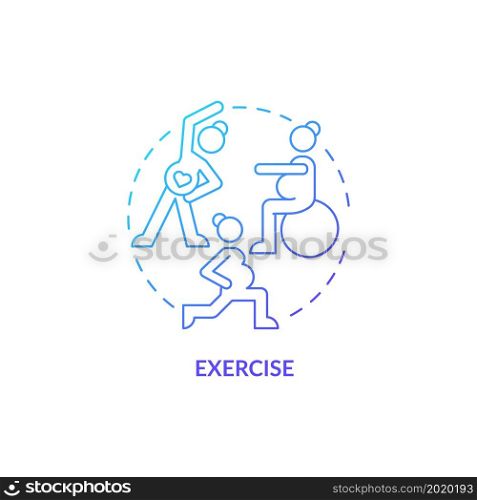 Exercise for pregnant woman blue gradient concept icon. Mental health abstract idea thin line illustration. Low impact aerobics. Help with birthing process. Vector isolated outline color drawing. Exercise for pregnant woman blue gradient concept icon